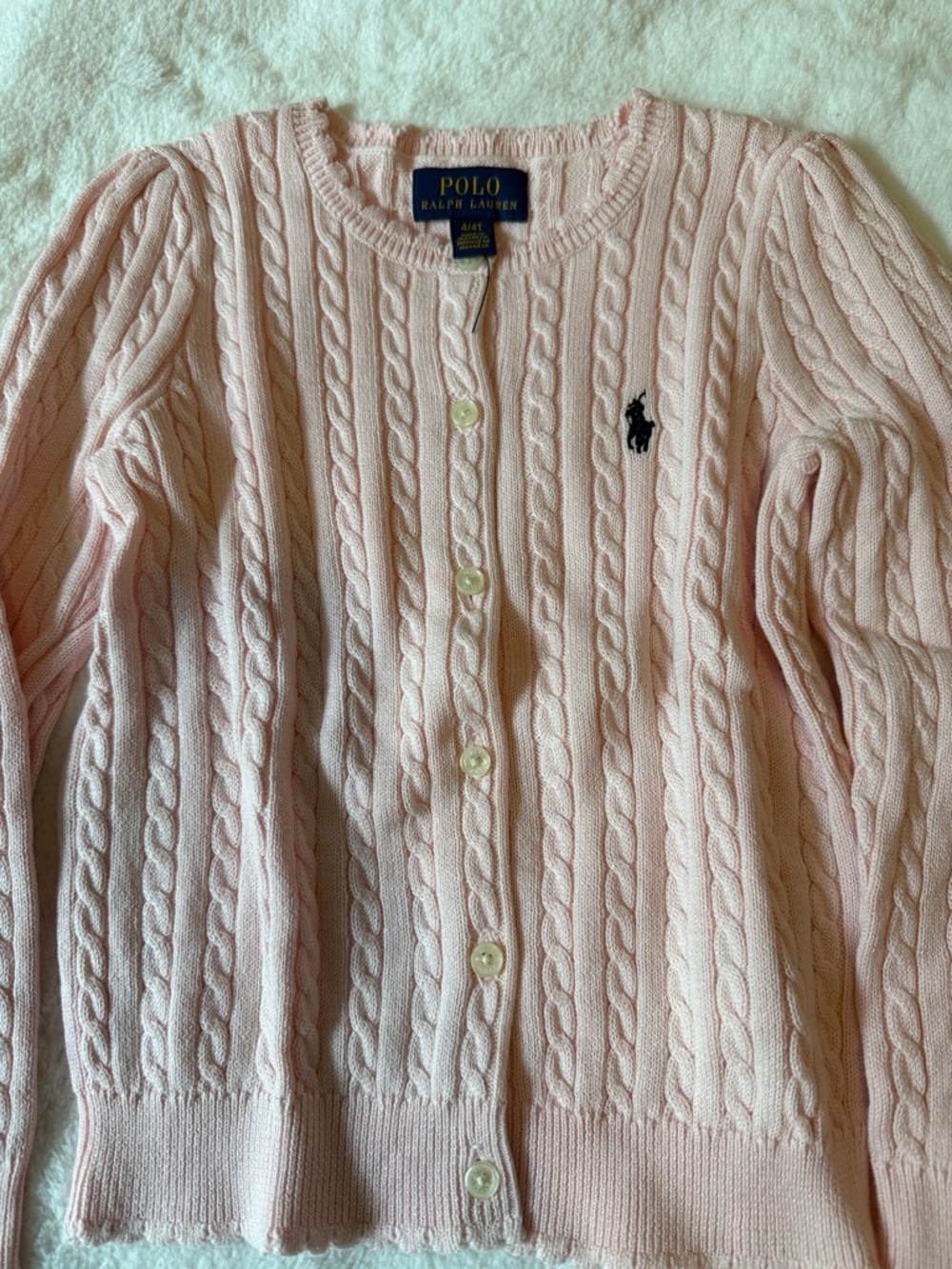 Polo by Ralph Lauren Light Pink Cable-Knit Cardigan with Pony